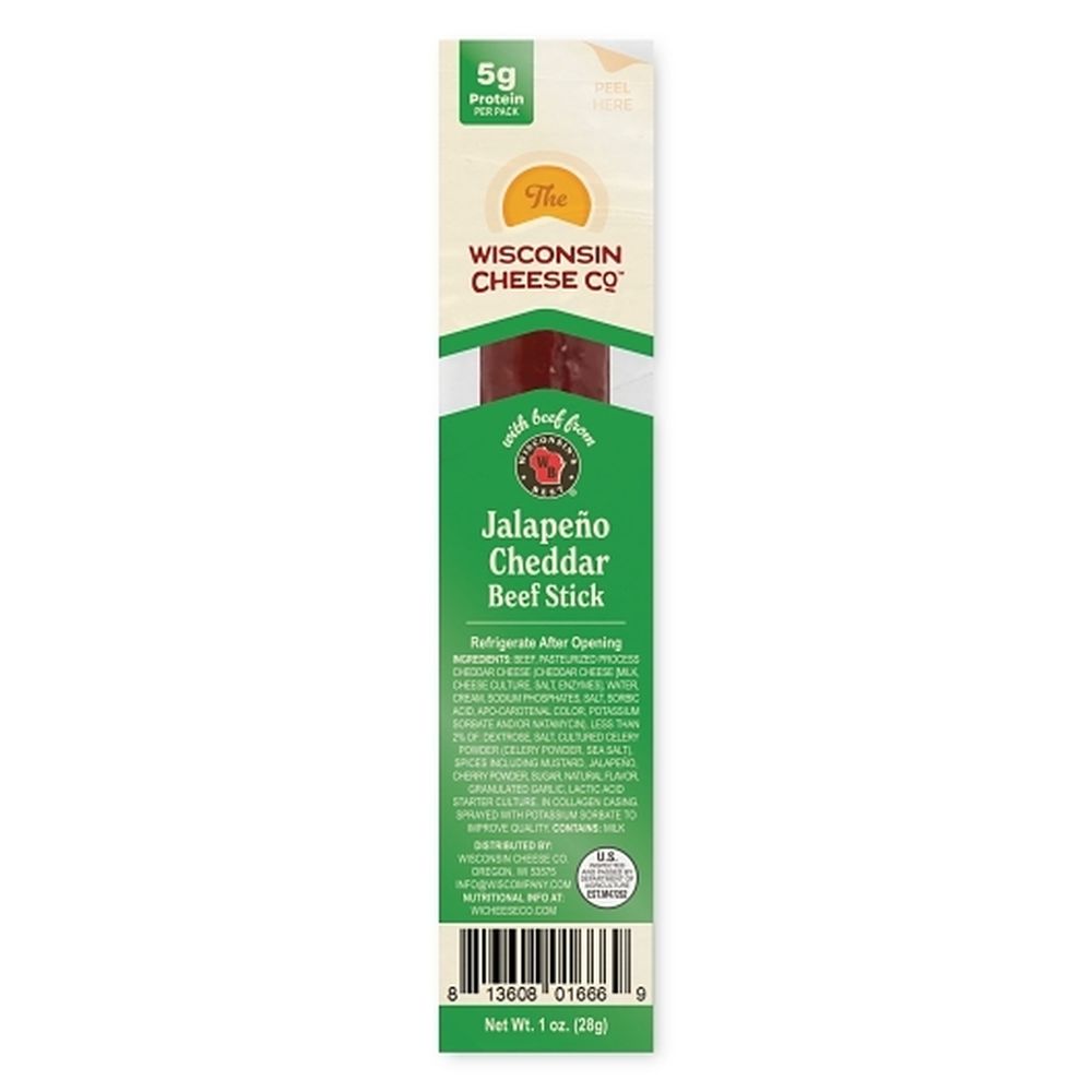 The Wisconsin Cheese Company Jalapeno Cheddar Beef Sticks, 1 Ounce -- 192 Per Case