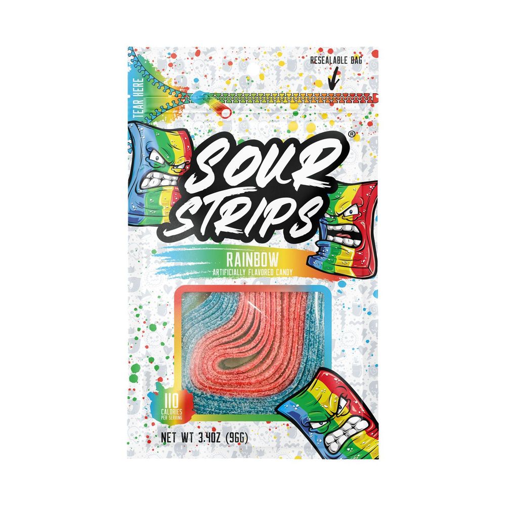 Sour Strips Rainbow Candies - Peg Bag, 3.4 Ounce -- 144 Per Case