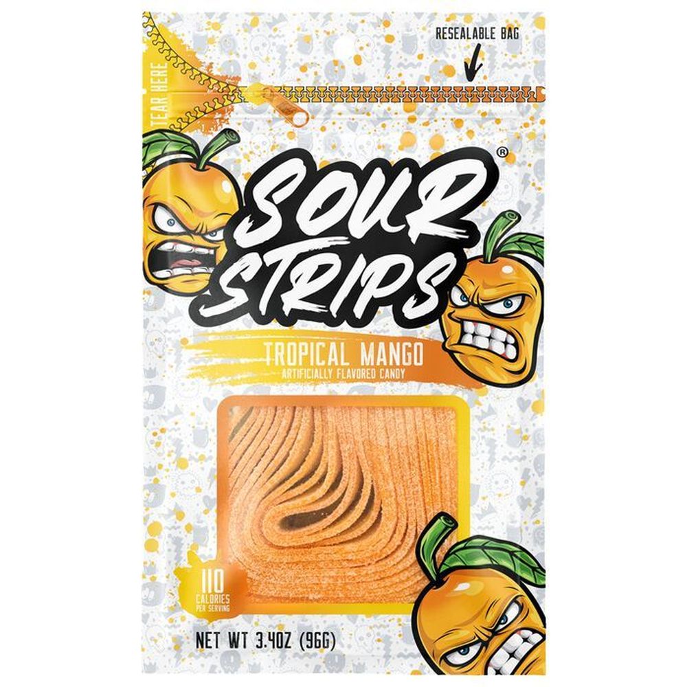 Sour Strips Mango Candies - Peg Bag, 3.4 Ounce -- 144 Per Case