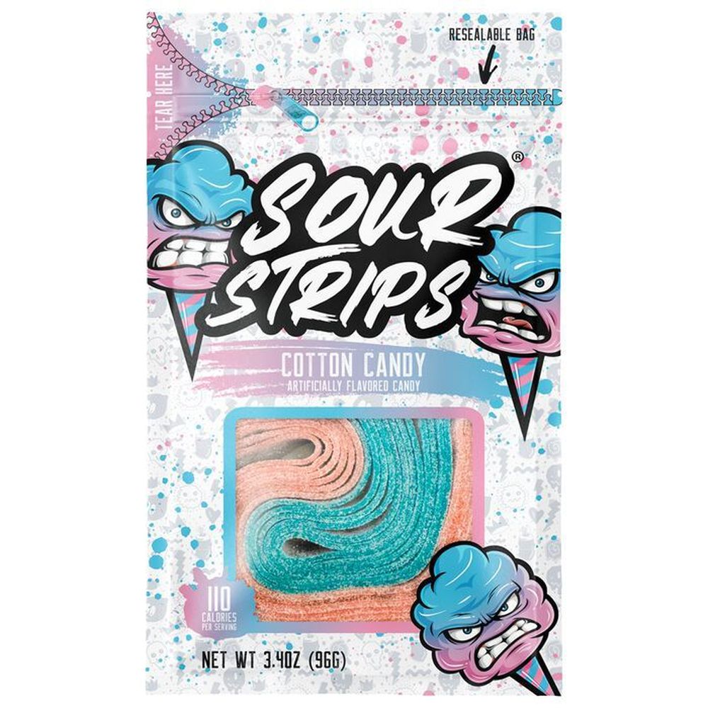 Sour Strips Cotton Candies - Peg Bag, 3.4 Ounce -- 144 Per Case