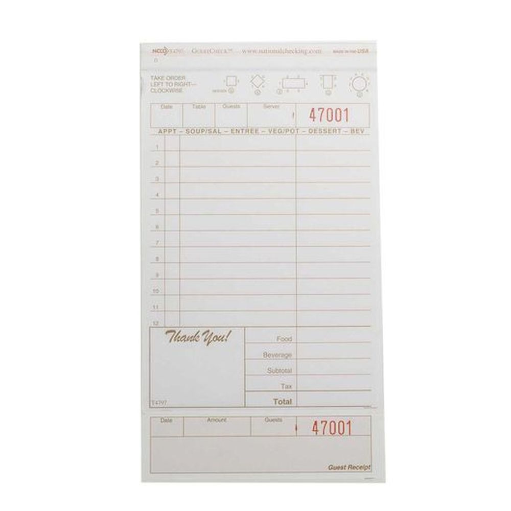 Ncco 4.25 X 7.75 Inch 2 Part Tan Tint Carbonless 12 Line Guest Check, 2000 Count