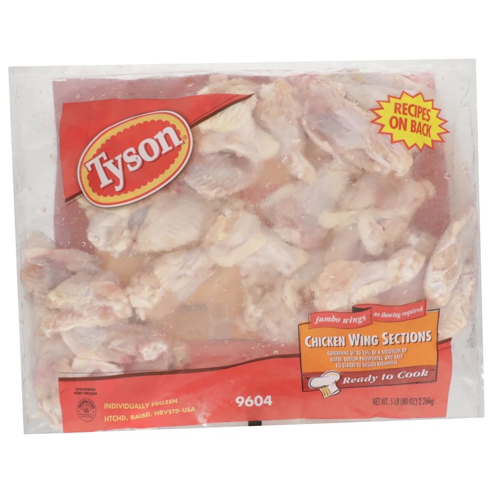 Tyson Uncooked Bone-in Jumbo Chicken Wing Sections, 5 Pound -- 8 Per Case