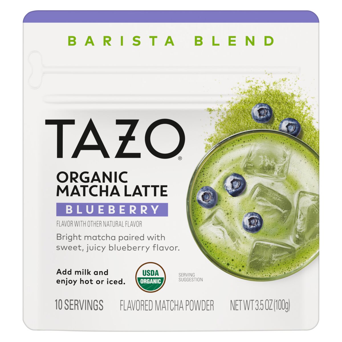 Tazo Organic Blueberry Matcha Latte Barista Blend Powder, 0.218 Pound -- 9 Per Case