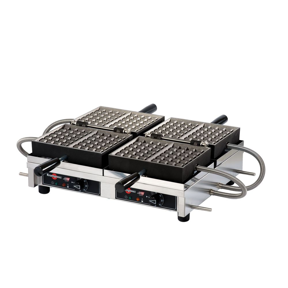 Krampouz 240v Double Electric 4 X 6 Inch Brussels Waffle Maker With 180° Opening, 20.5 X 17.3 X 9.1 Inch