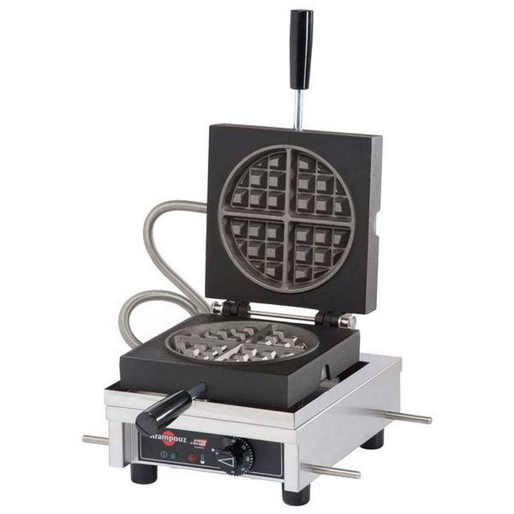 Krampouz 120v Single Round Waffle Maker With 90° Opening, 15 X 13.6 X 9.1 Inch