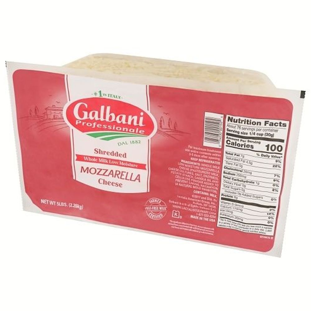 Galbani Professionale Low Moisture Whole Milk Regular Shredded Mozzarella Cheese, 5 Pound -- 6 Per Case