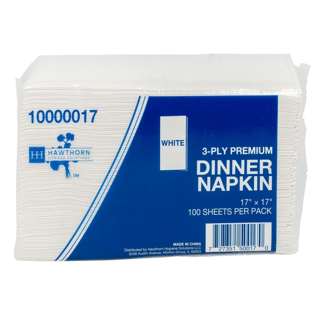 Hawthorn Premium Dinner Napkin 3-ply, White, 1/8 Fold, 17 X 17 Inch -- 1600 Per Case