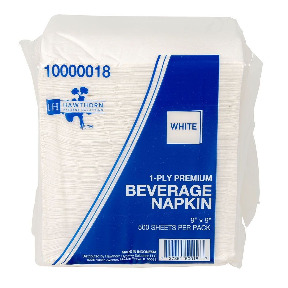 Hawthorn Premium Beverage Napkin 1-ply, White, 9 X 9 Inch -- 4000 Per Case