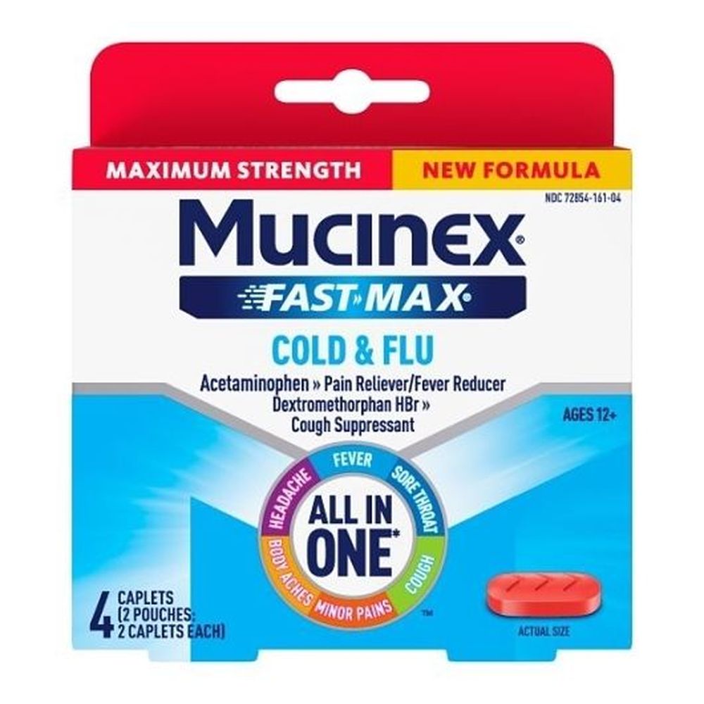 Mucinex Maximum Strength Fast Max Cold And Flu Caplets, 4 Count -- 24 Per Case