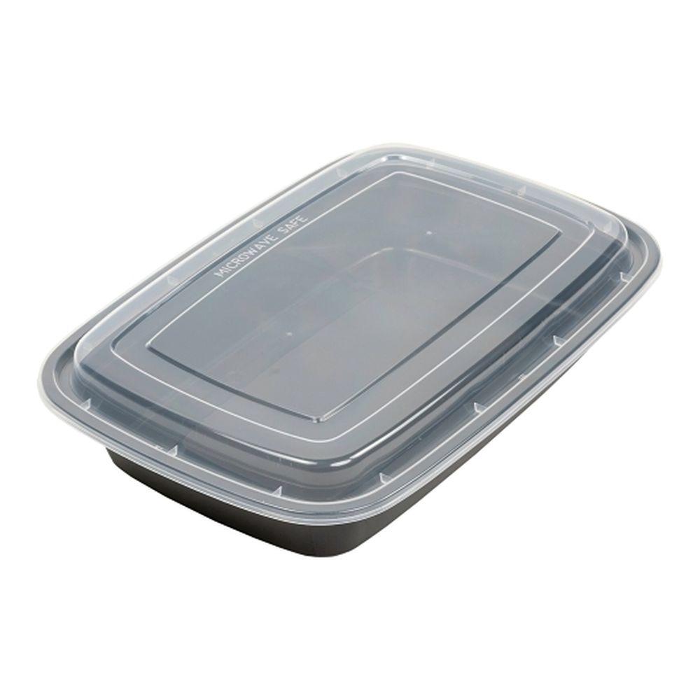 Black Polypropylene Rectangle Monogram To Go Container with Clear Top