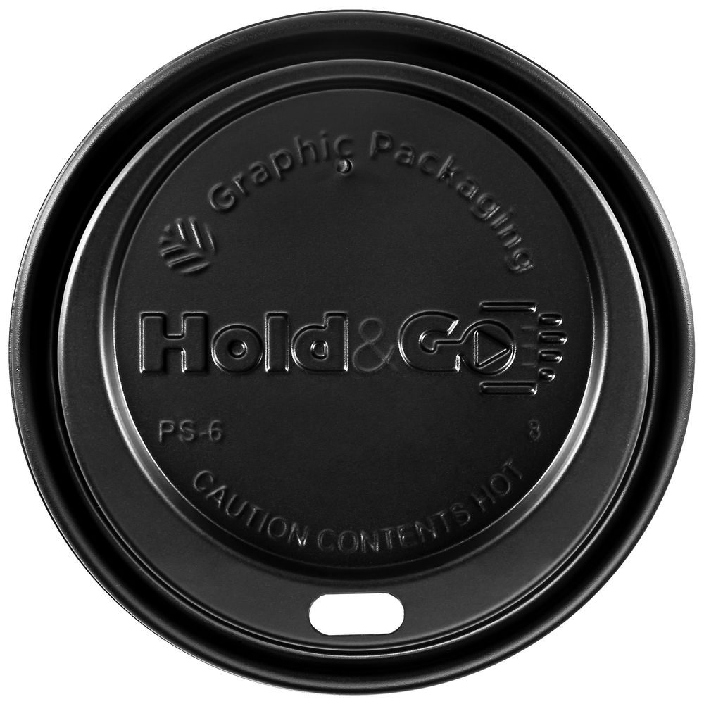 Polystyrene Hold and Go Lock Back Black Dome Lid for 12/16/20 Ounce Insulated Hot Cups