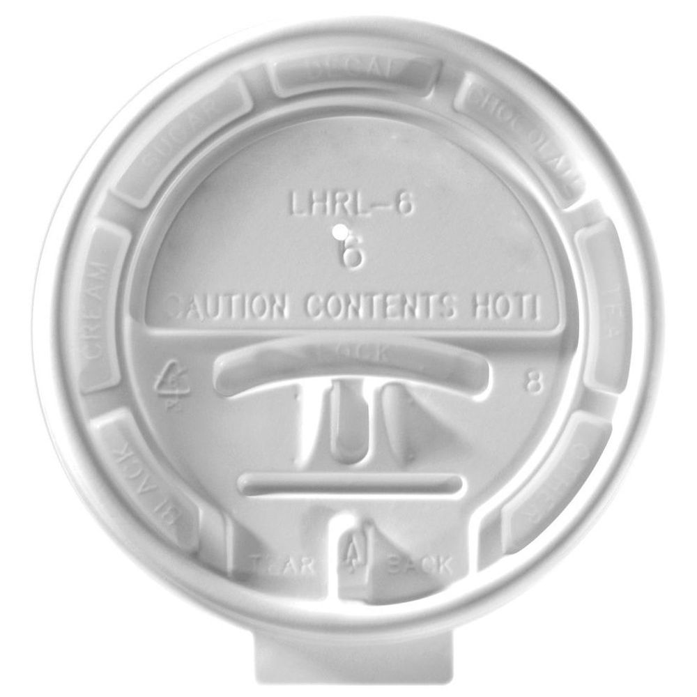 White Polystyrene Tear-Back Flat Lid for 6 Ounce Hot Cup