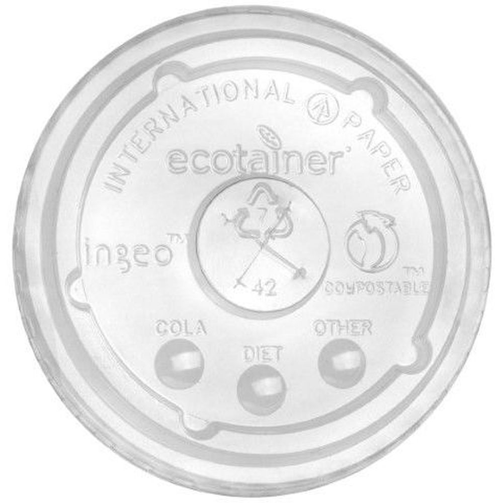 Clear PLA Coated Paper Flat Straw Slot Lid for 16 to 22 Ounce Ecotainer Cold Cup