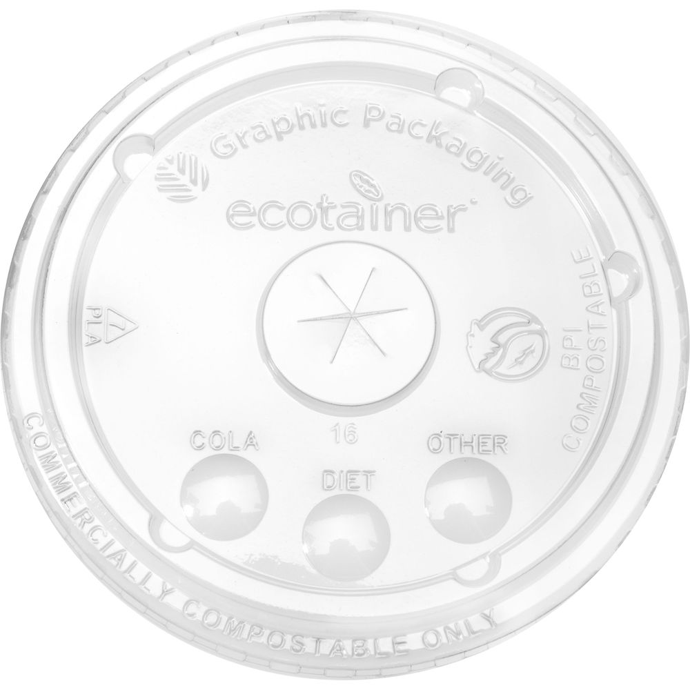 Clear PLA Coated Paper Flat Straw Slot Lid for 32 Ounce Ecotainer Cold Cup