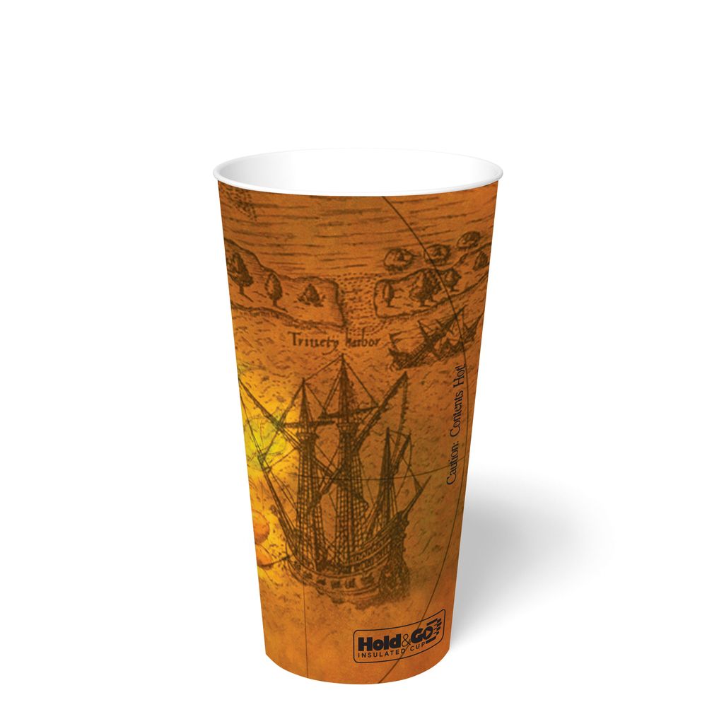 PE Coated Old World Print Hold and Go Insulated Paper Hot Cup