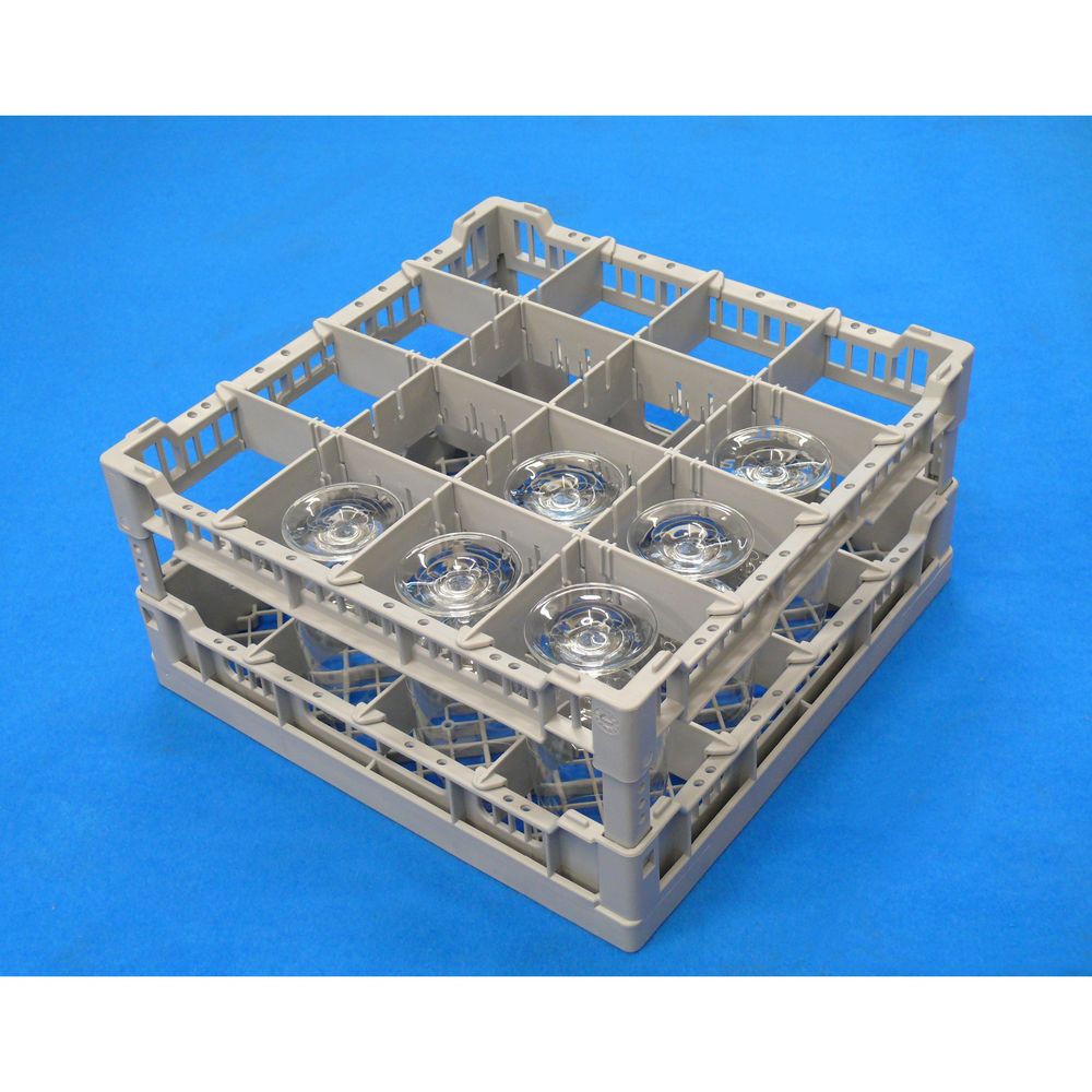 Lamber Plastic Glass Rack With 16 Compartments, 15.5 X 15.5 X 7.5 Inch