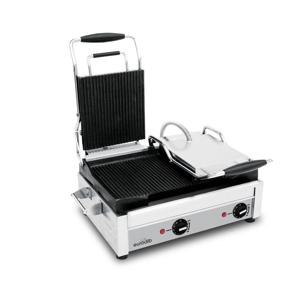 Eurodib Sfe Series 240v Electric Large All Sides Ribbed Commercial Double Panini Grill, 15.4 X 18.7 X 9.3 Inch