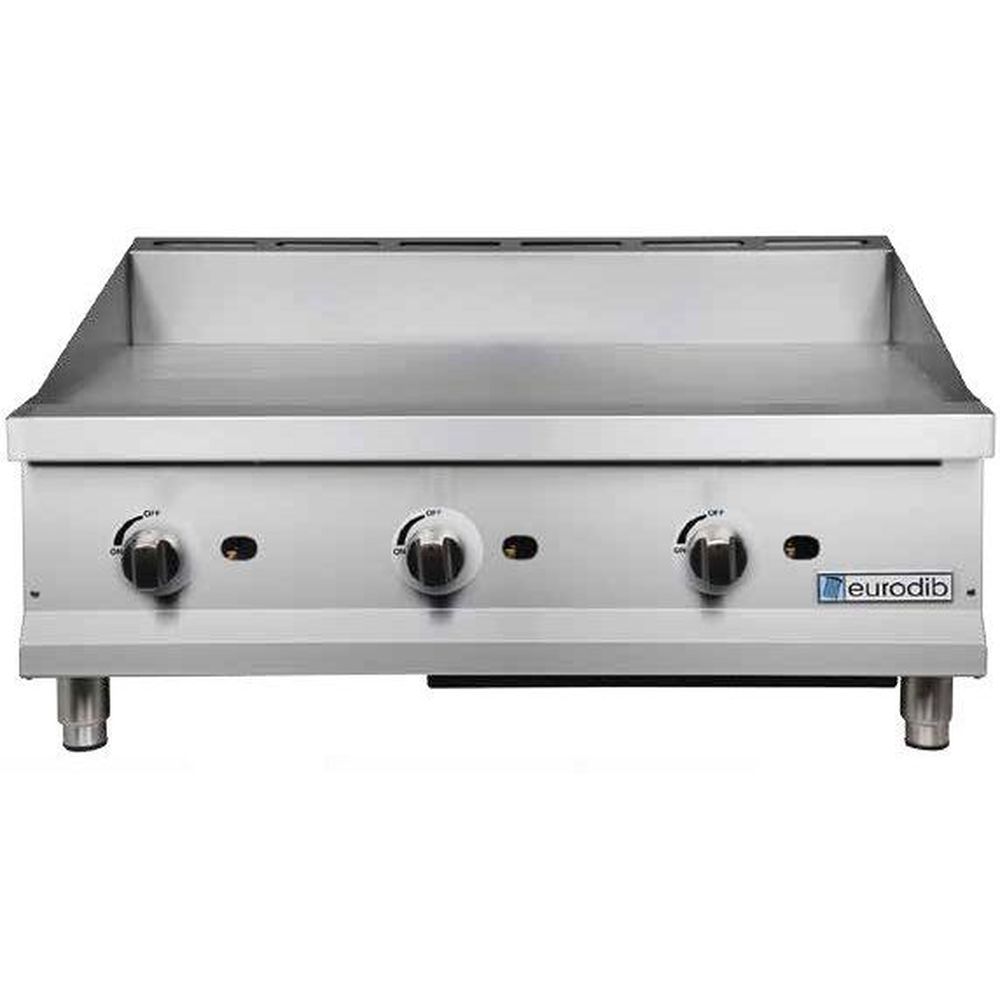 Eurodib 36 Inch Wide Stainless Steel Gas Griddle With 3 U Shaped Burners, 29.1 X 36.6 X 18.9 Inch