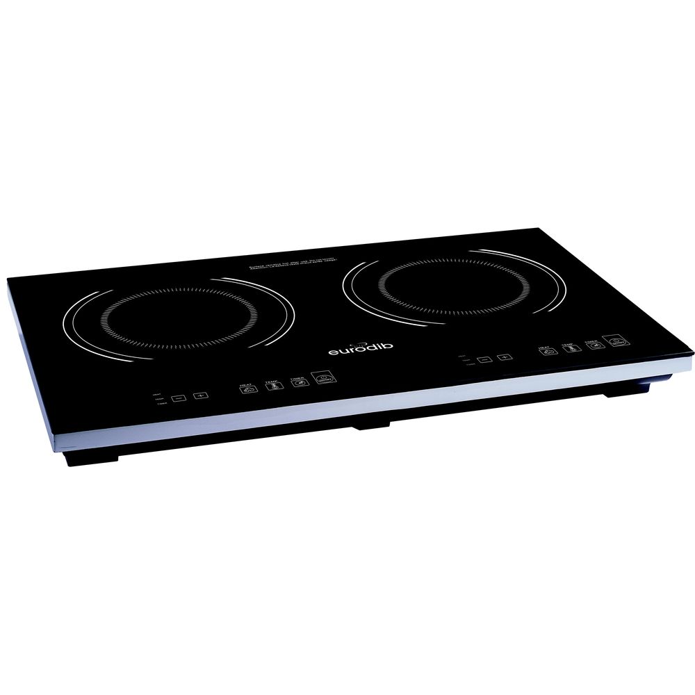 Eurodib 120v Countertop Double Burner Glass Cook Top Induction Range With Soft Touch Display, 14 X 23.5 X 2.5 Inch