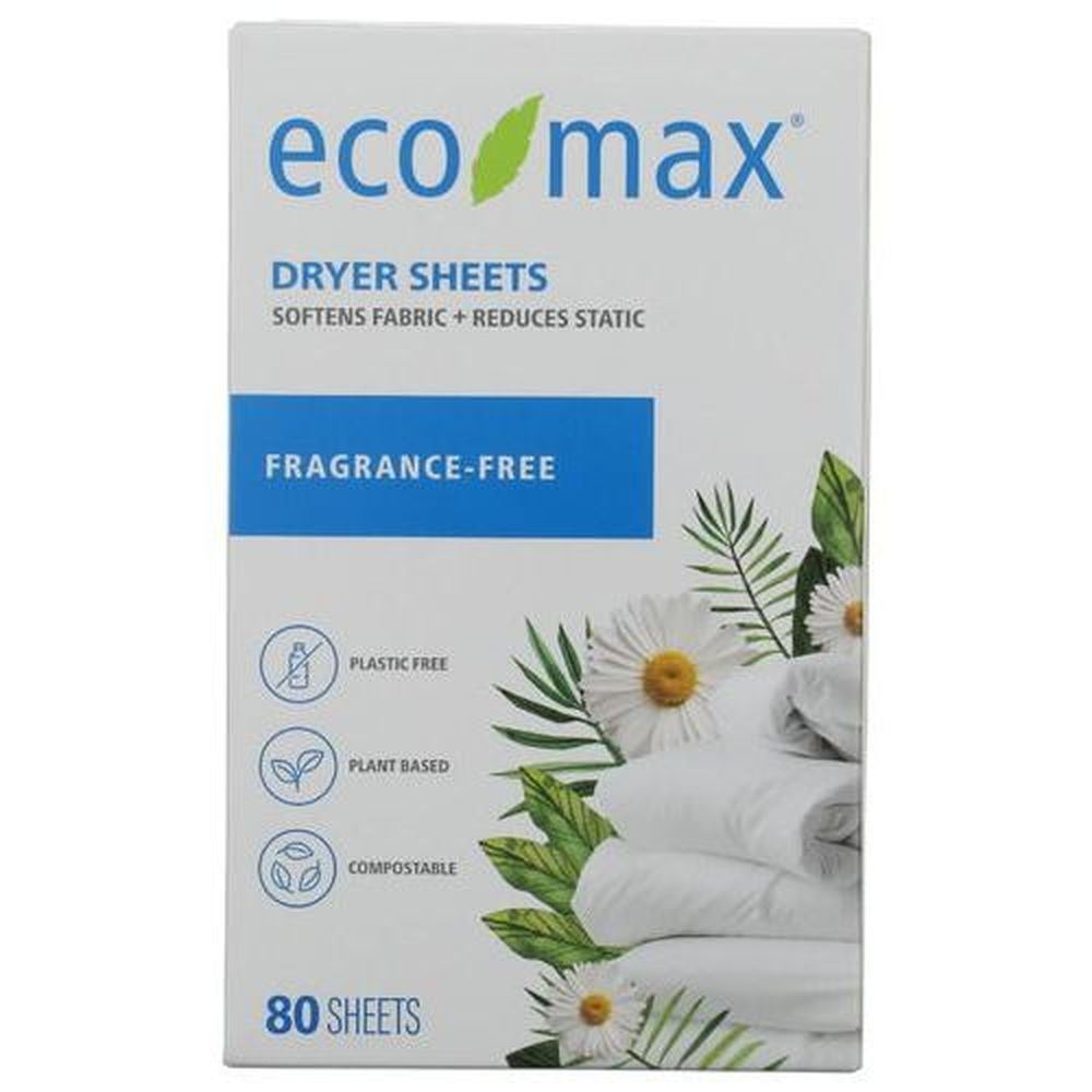 Eco-max Fragrance Free Dryer Sheet, 80 Count -- 6 Per Case