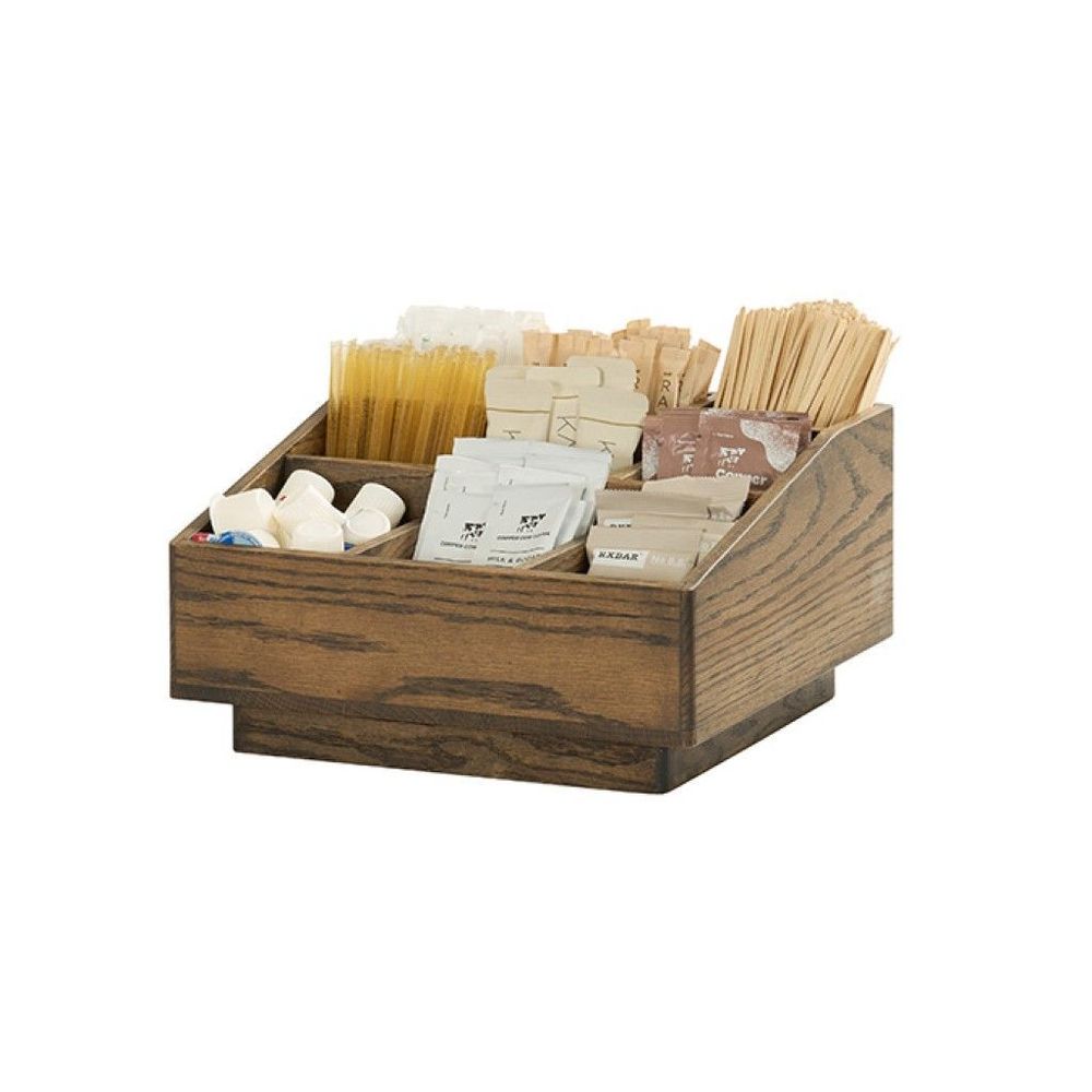 Cal-mil Melrose Collection Chocolate Brown Oak Wood Nine Section Condiment Organizer, 12.25 X 12.25 X 6.5 Inch