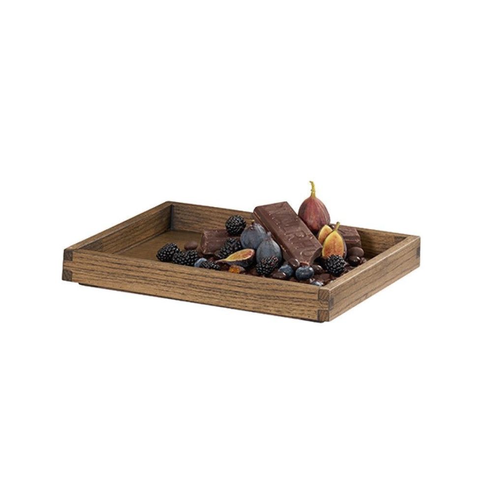 Cal-mil Melrose Collection Chocolate Brown Oak Wood Short Tray, 10 X 12 X 1.5 Inch