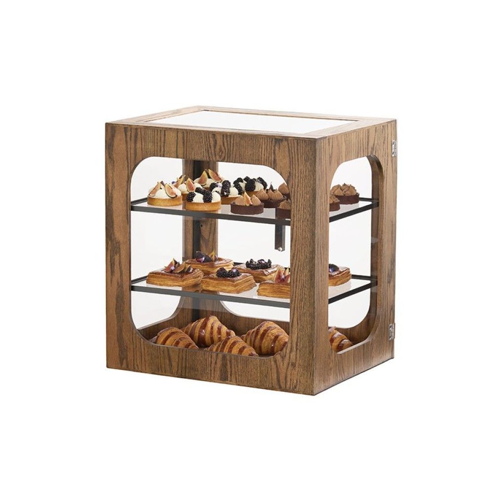 Cal-mil Melrose Collection Chocolate Brown Oak Wood Square Three Tier Display Case, 18 X 22 X 23 Inch