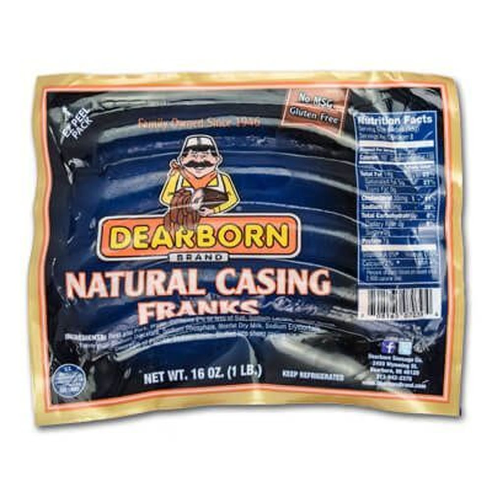 Dearborn Natural Casing Franks, 16 Ounce -- 12 Per Case