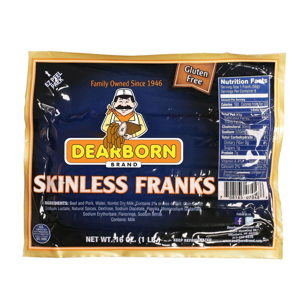 Dearborn Skinless Franks, 16 Ounce -- 12 Per Case