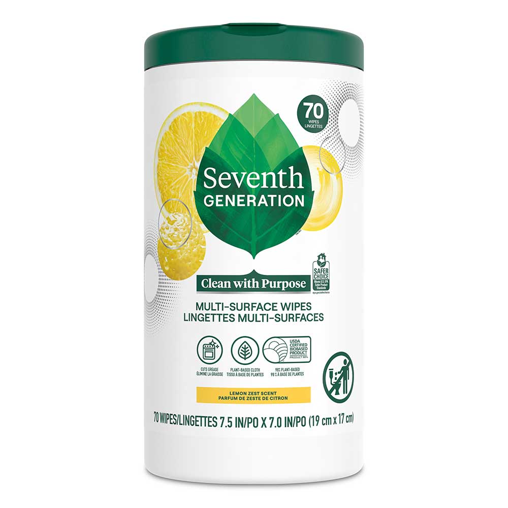 Seventh Generation Lemon Zest Multi-surface Wipes, 70 Count -- 3 Per Case
