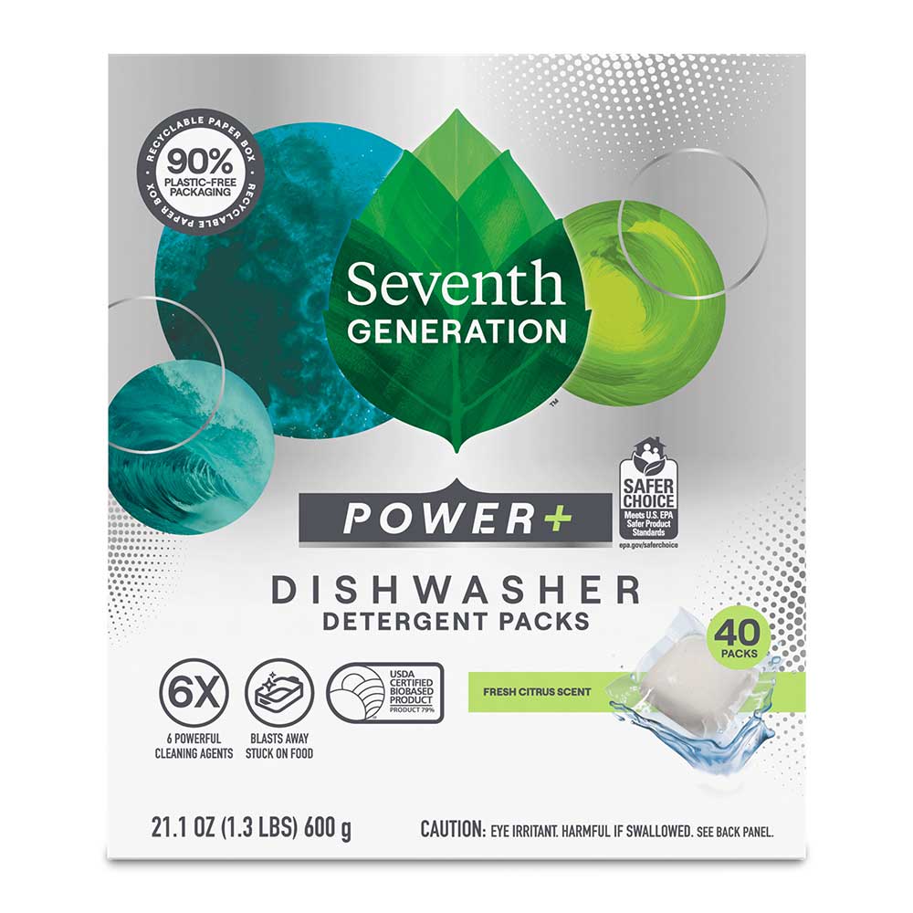 Seventh Generation Power+ Fresh Citrus Dishwasher Detergent Pack, 40 Count -- 5 Per Case