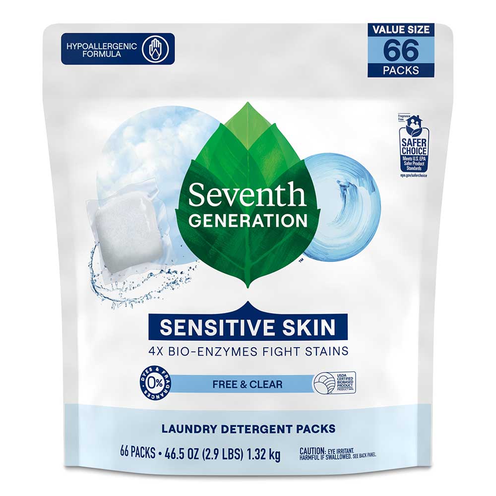 Seventh Generation Free And Clear Laundry Detergent Pack, 66 Count -- 4 Per Case