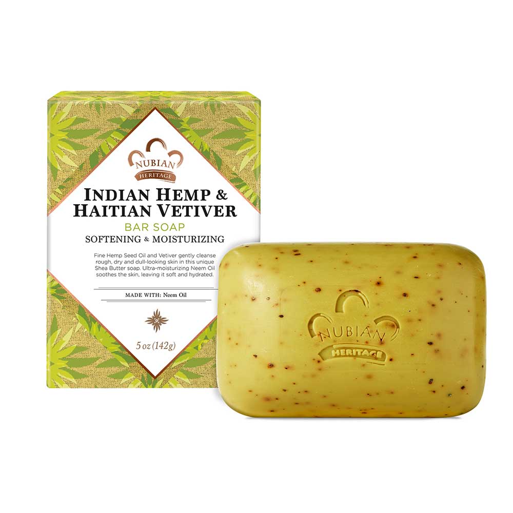 Nubian Heritage Indian Hemp And Haitian Vetiver Softening And Moisturizing Bar Soap, 5 Ounce -- 24 Per Case