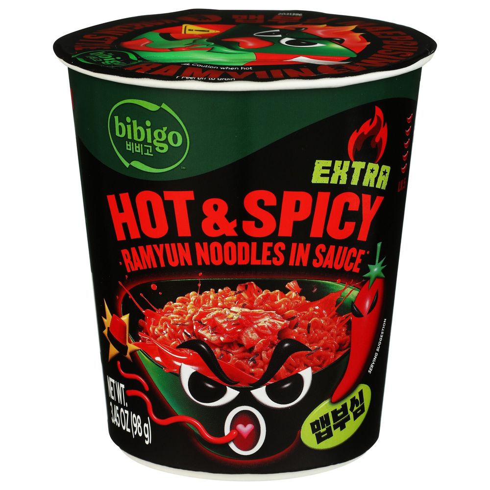 Bibigo Extra Hot And Spicy Ramyun Noodles In Sauce, 3.45 Ounce Cup -- 6 Per Case