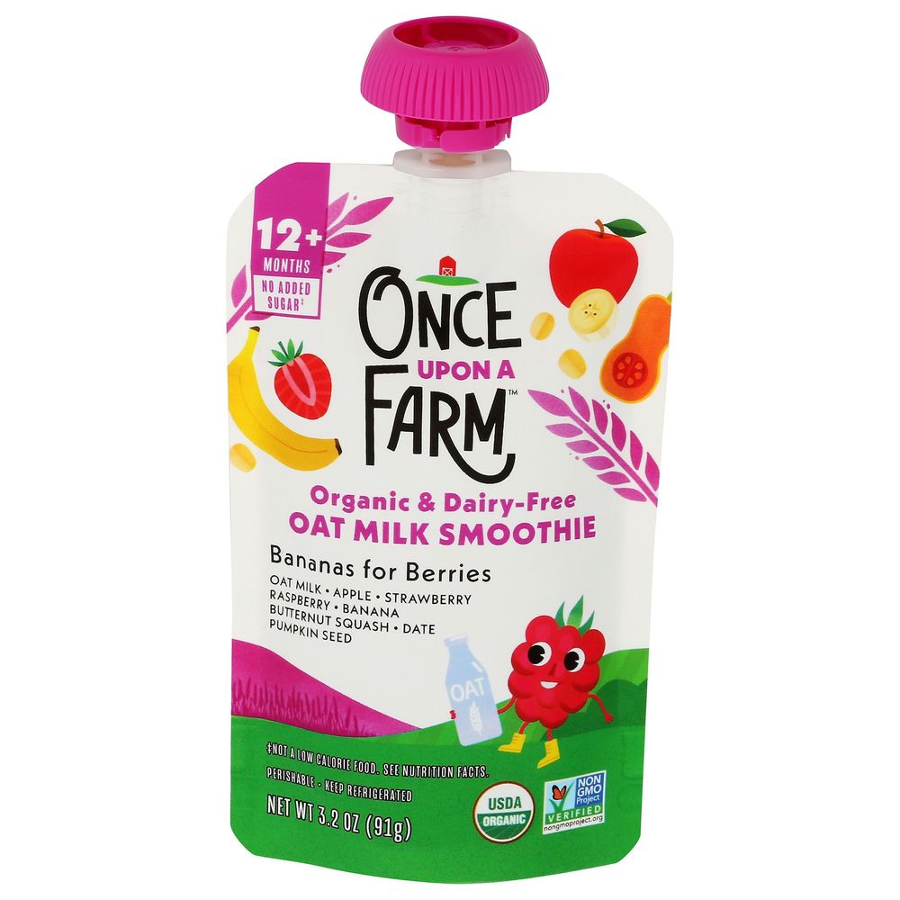 Once Upon A Farm Organic Dairy Free Bananas For Berries Oat Milk Smoothie For 12 Plus Months Baby, 3.2 Fluid Ounce -- 8 Per Case