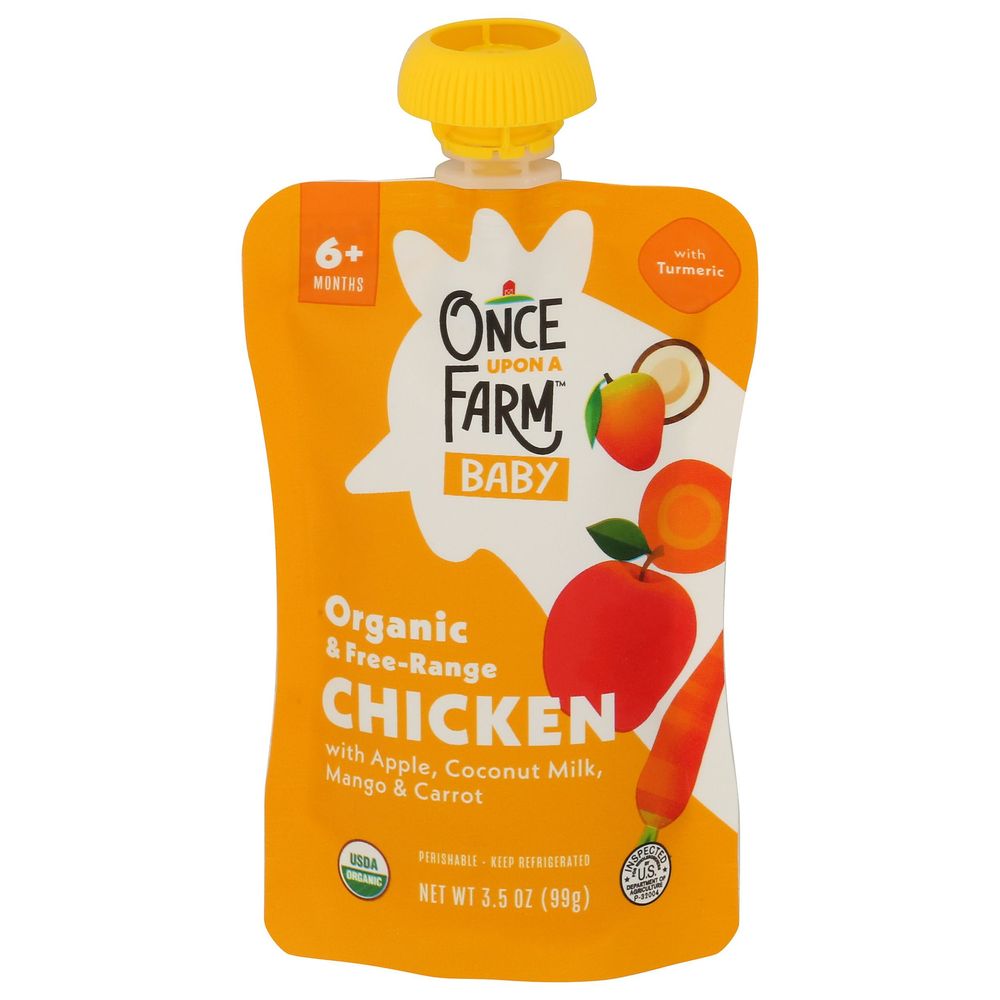 Once Upon A Farm Organic Apple, Coconut Milk, Chicken And Mango For 6 Plus Months Baby, 3.5 Ounce Pouch -- 8 Per Case