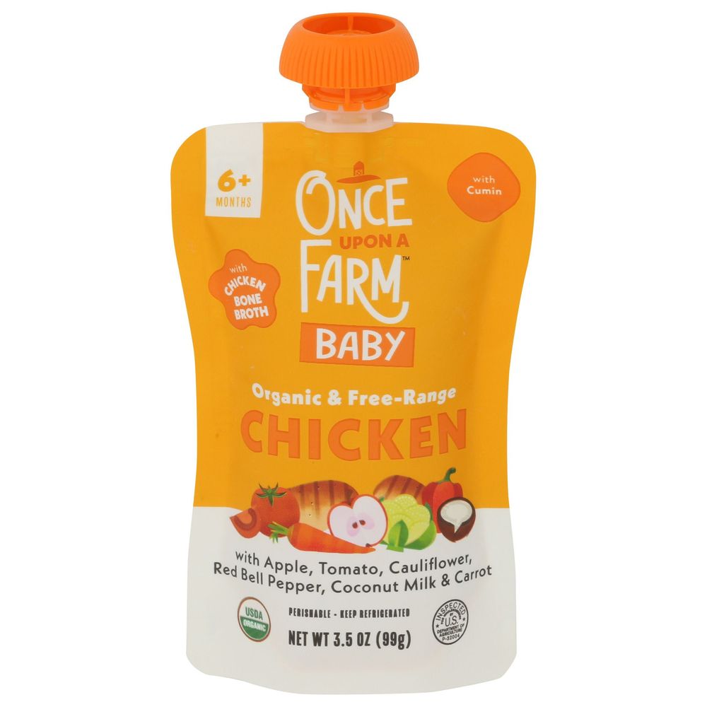 Once Upon A Farm Organic Apple Tomato And Cauliflower Chicken Bone Broth For 6 Plus Months Baby, 3.5 Ounce Pouch -- 8 Per Case