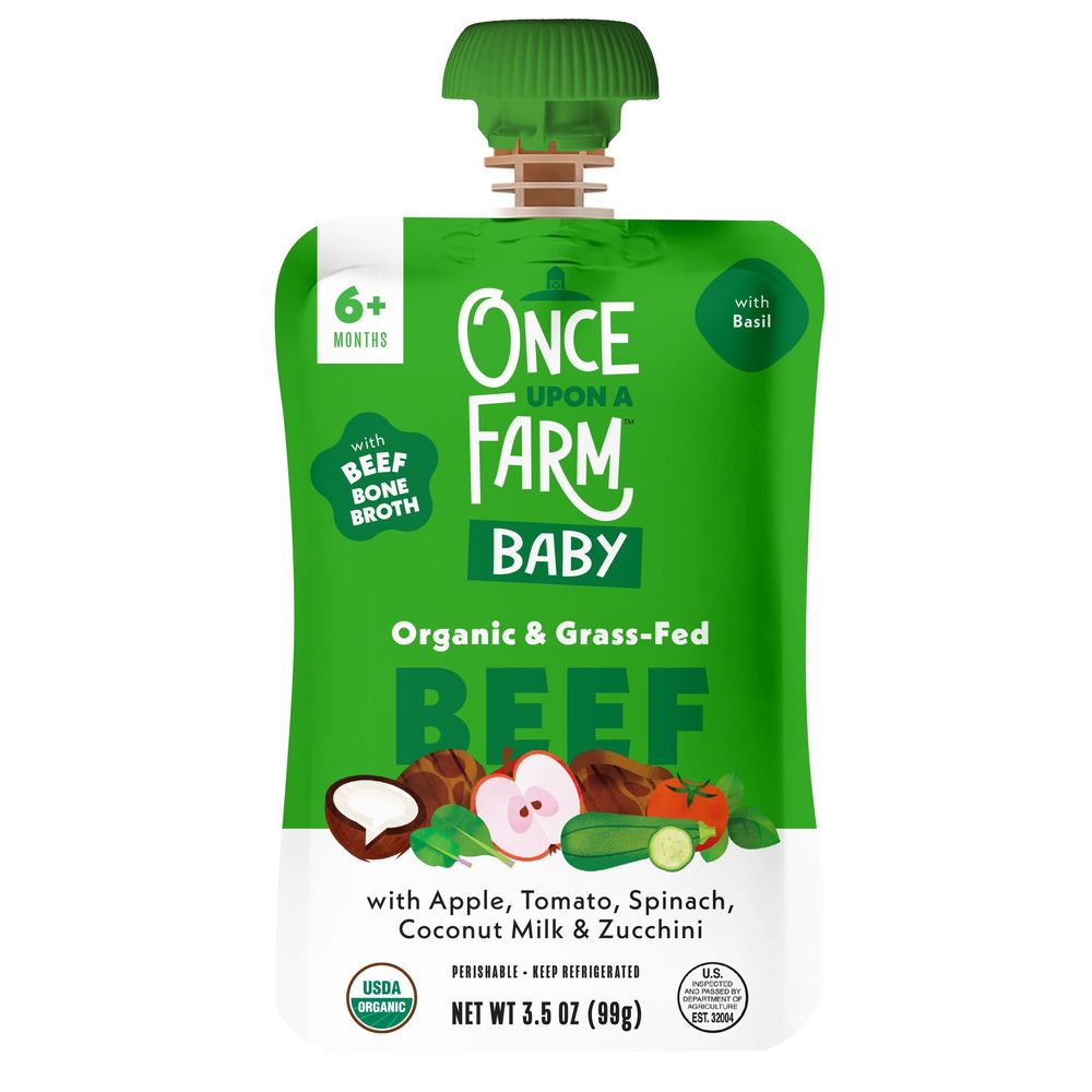 Once Upon A Farm Organic Apple Tomato And Spinach Beef Bone Broth For 6 Plus Months Baby, 3.5 Ounce Pouch -- 8 Per Case