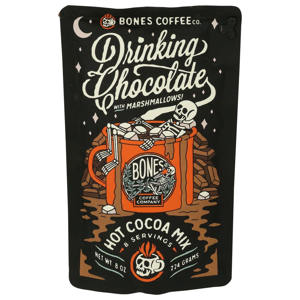 Bones Coffee Company Drinking Chocolate With Marshmallows - Hot Cocoa Mix, 8 Ounce -- 12 Per Case