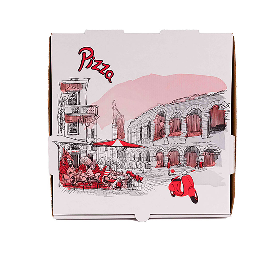 Kitch 24/7 14 X 14 X 2 Inch White Stock Print Design Corrugated Pizza Box -- 50 Per Case