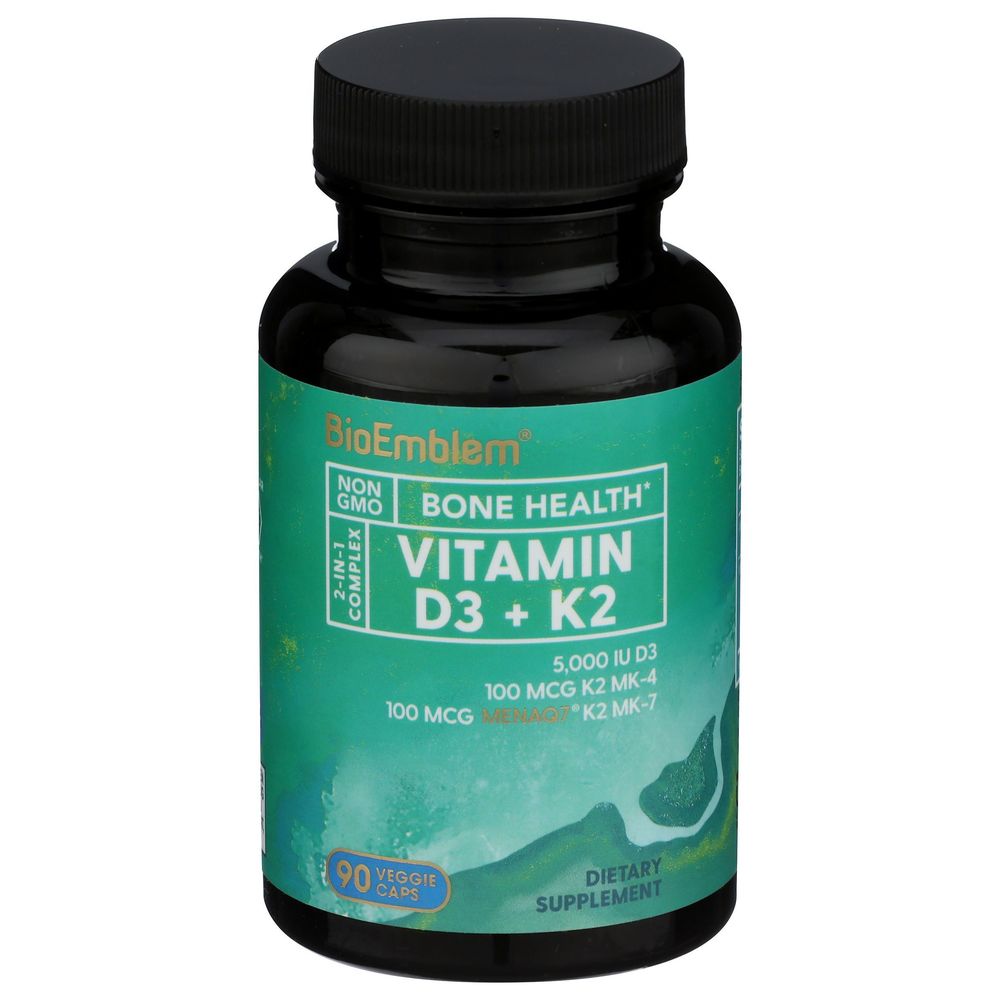 Bioemblem Vitamin D3 Plus K2 Veggie Capsules, 90 Count