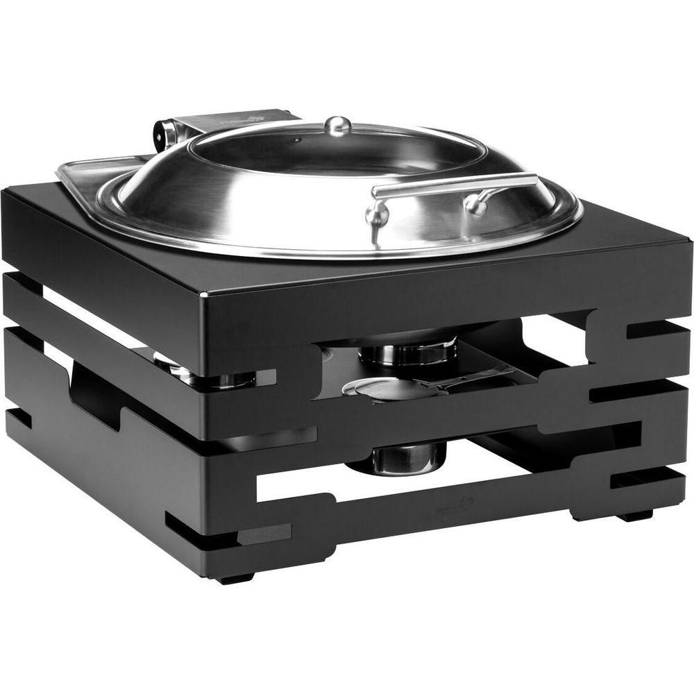 Rosseto Multi-chef Square Black Matte Warmer With Round Soft Close Chafer And 3 Fuel Holders