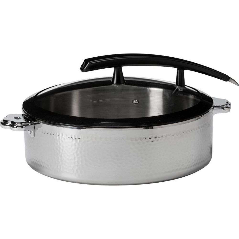 Rosseto Rondeau Buffet Server Round Hammered Steel Pot With Food Pan, 5.28 Quart