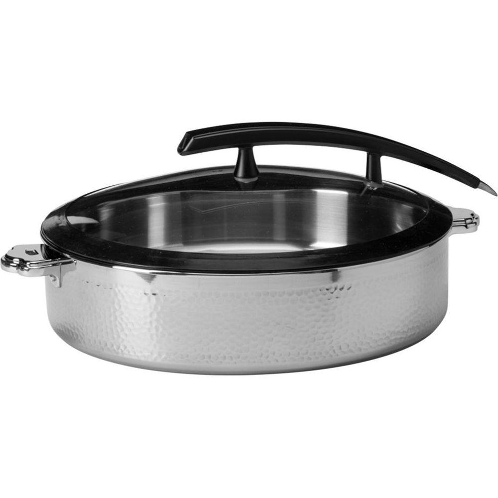 Rosseto Rondeau Buffet Server Round Hammered Steel Pot With Food Pan, 7.93 Quart