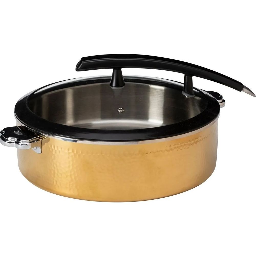 Rosseto Rondeau Buffet Server Round Hammered Gold Pot With Food Pan, 5.28 Quart