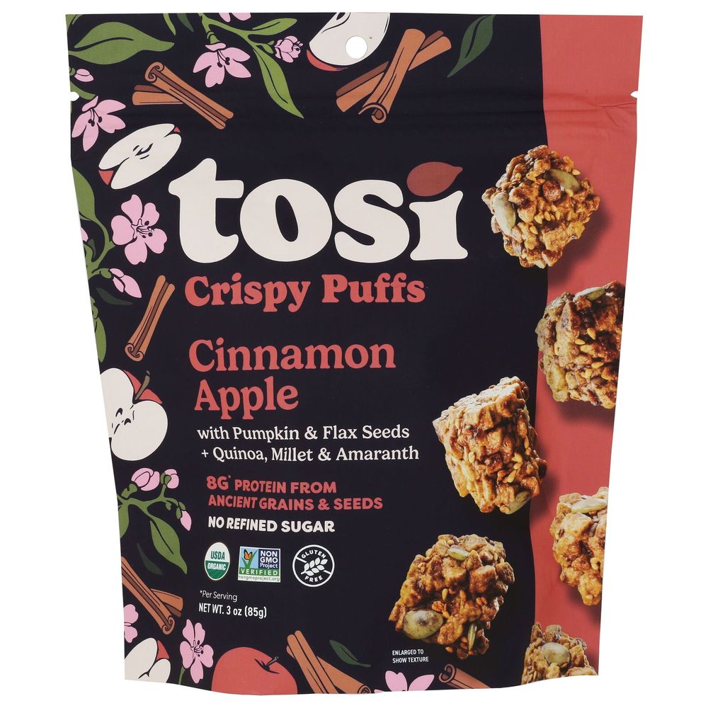 Tosi Organic Cinnamon Apple Crispy Puffs, 3 Ounce -- 4 Per Case