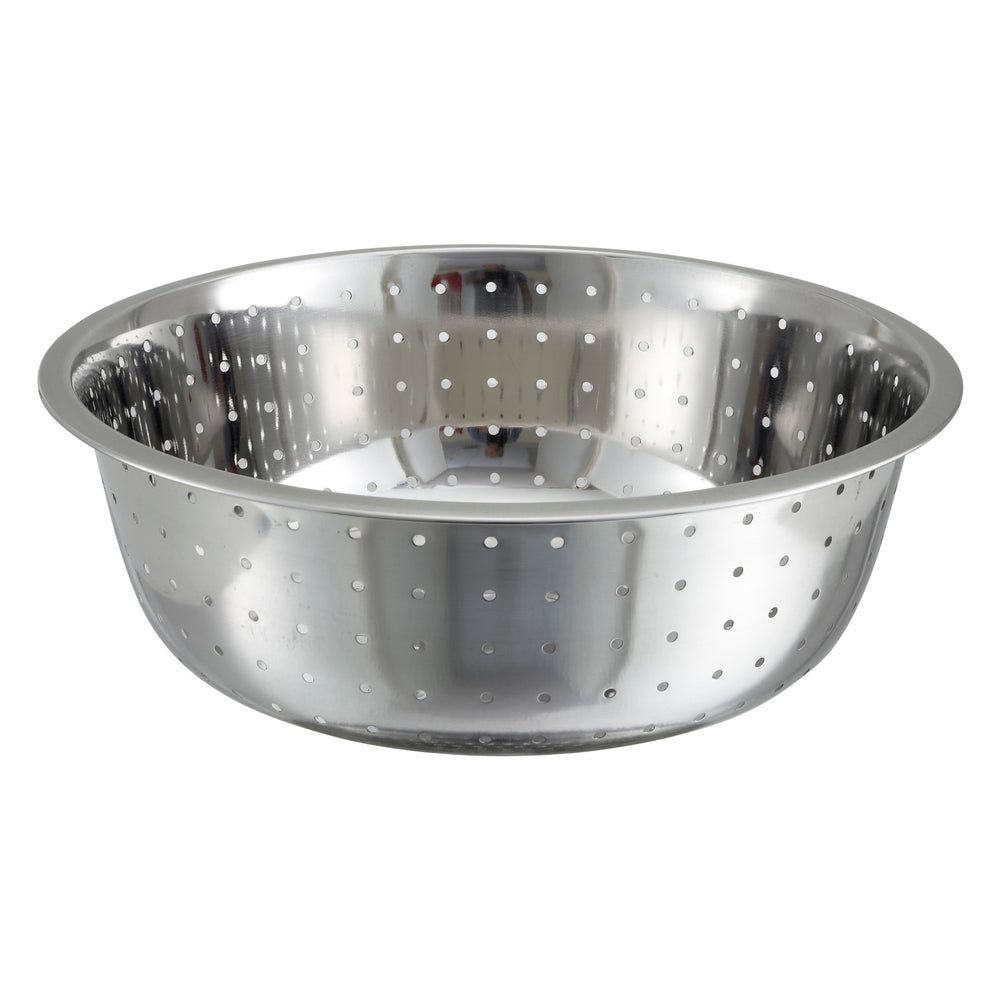 Winco Stainless Steel Chinese-style Coarse Colander With 5 Mm Drain Holes, 13.75 Quart Capacity