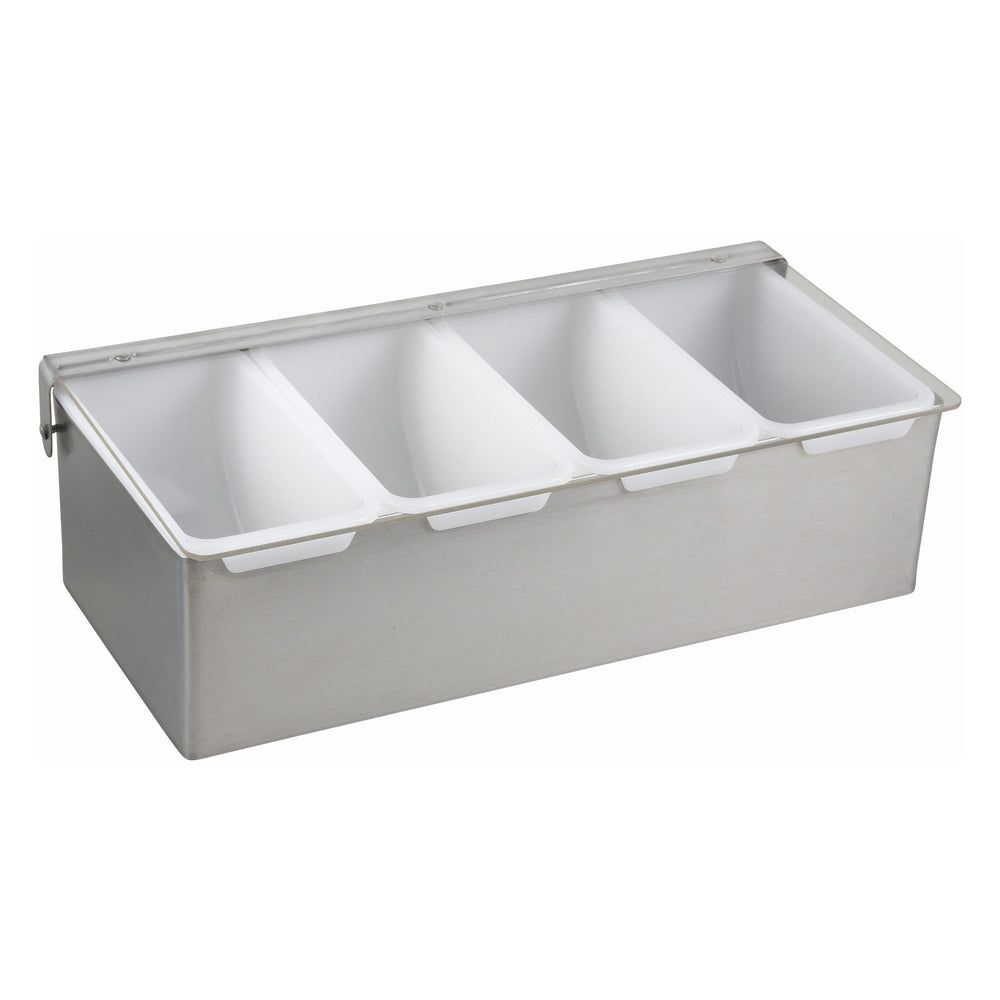 Winco Stainless Steel 4 Compartment Condiment Holder, 12 X 5.88 X 3.63 Inch