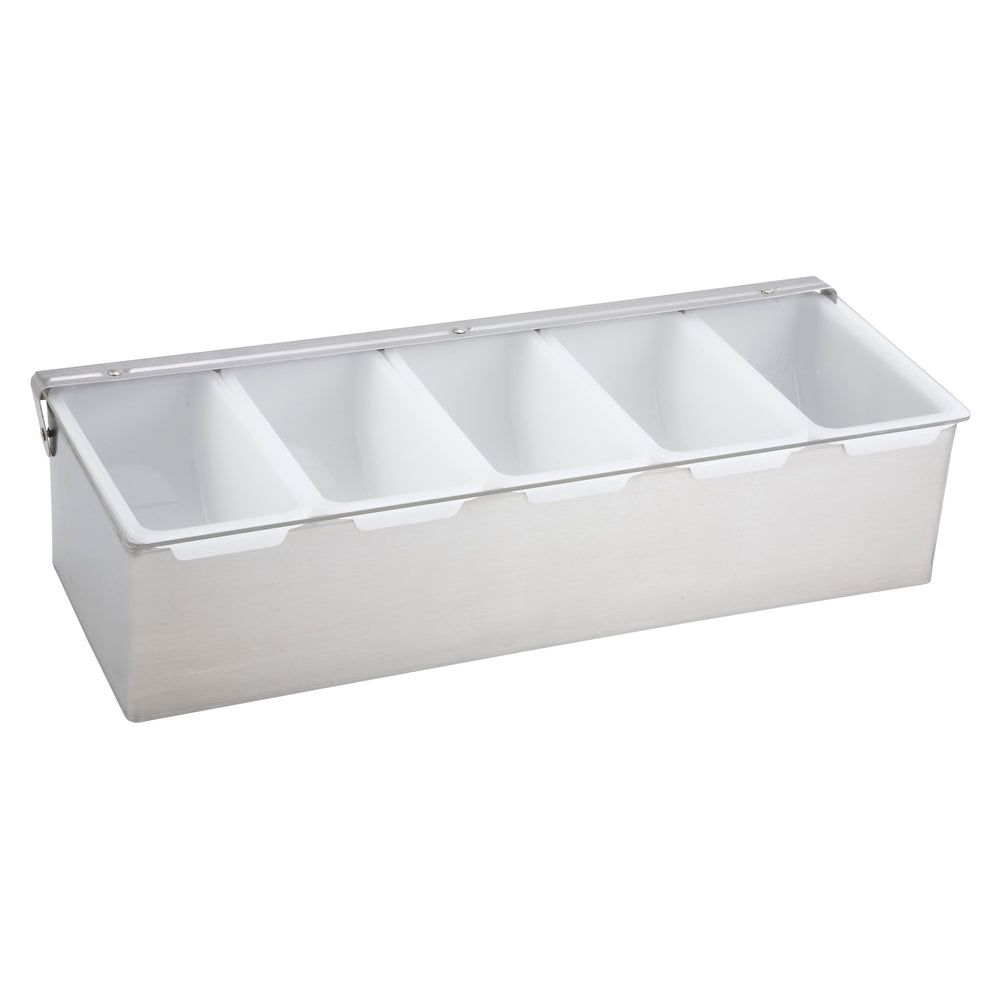 Winco Stainless Steel 5 Compartment Condiment Holder, 15 X 5.88 X 3.63 Inch
