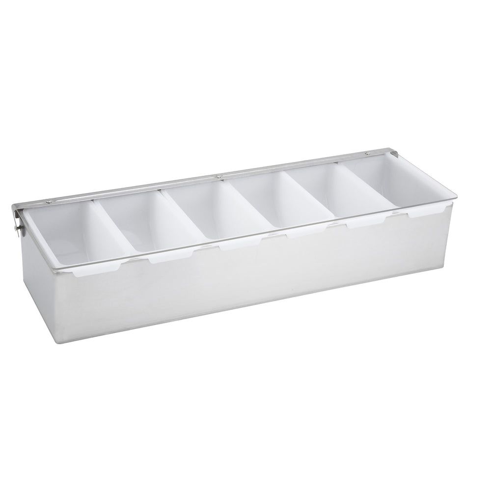 Winco Stainless Steel 6 Compartment Condiment Holder, 18 X 5.88 X 3.63 Inch